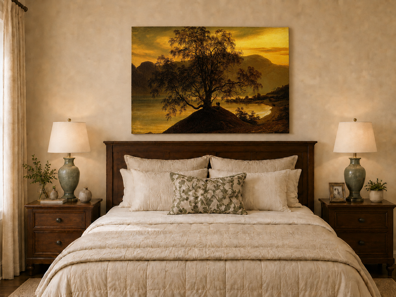 Landscape Oil Painting - Old Birch Tree by Golden Sognefjord