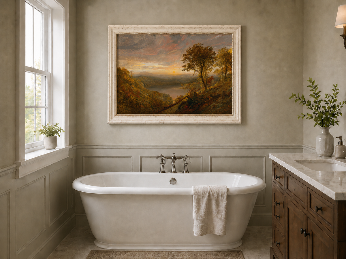 Landscape Oil Painting - Autumn Sunset Over the River Valley