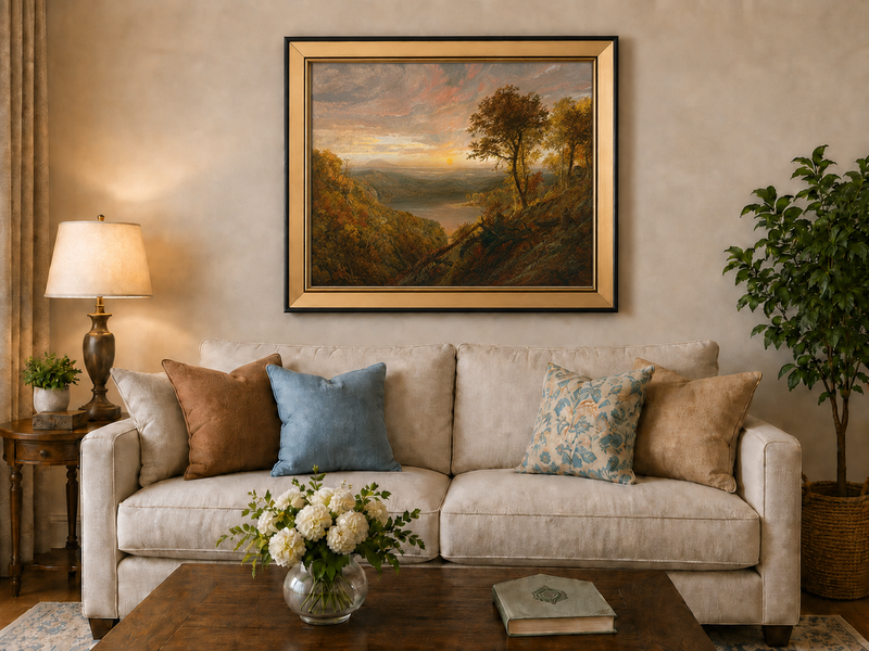 Landscape Oil Painting - Autumn Sunset Over the River Valley