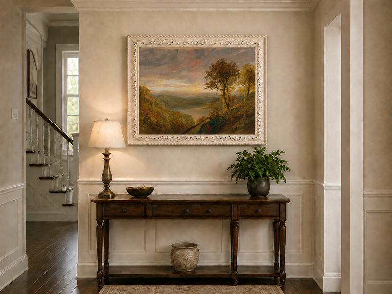 Landscape Oil Painting - Autumn Sunset Over the River Valley