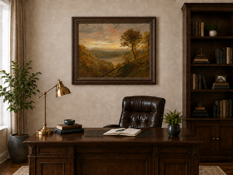 Landscape Oil Painting - Autumn Sunset Over the River Valley
