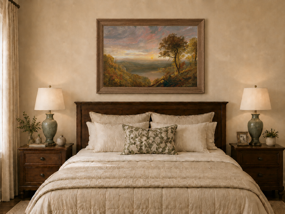 Landscape Oil Painting - Autumn Sunset Over the River Valley