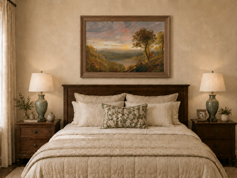 Landscape Oil Painting - Autumn Sunset Over the River Valley