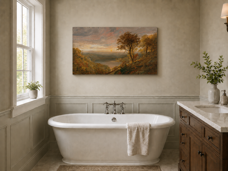 Landscape Oil Painting - Autumn Sunset Over the River Valley