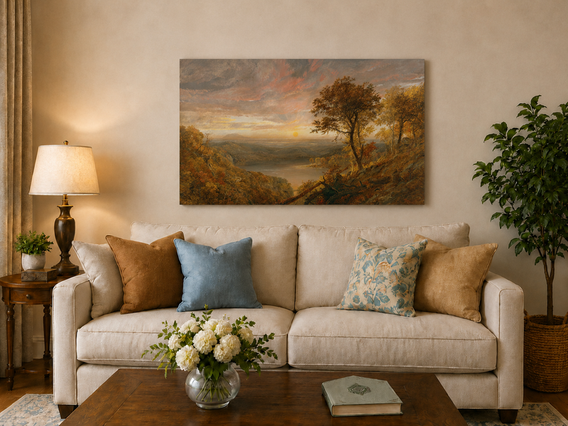 Landscape Oil Painting - Autumn Sunset Over the River Valley