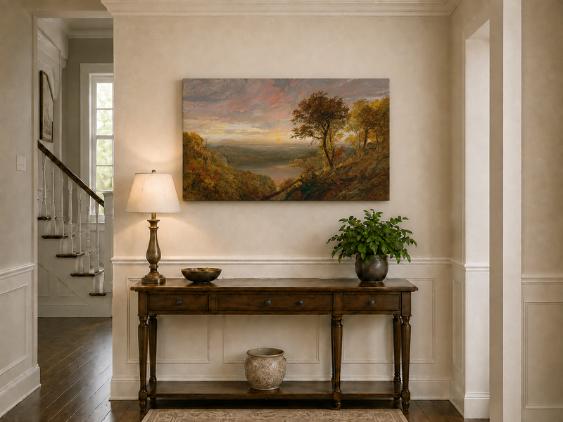 Landscape Oil Painting - Autumn Sunset Over the River Valley