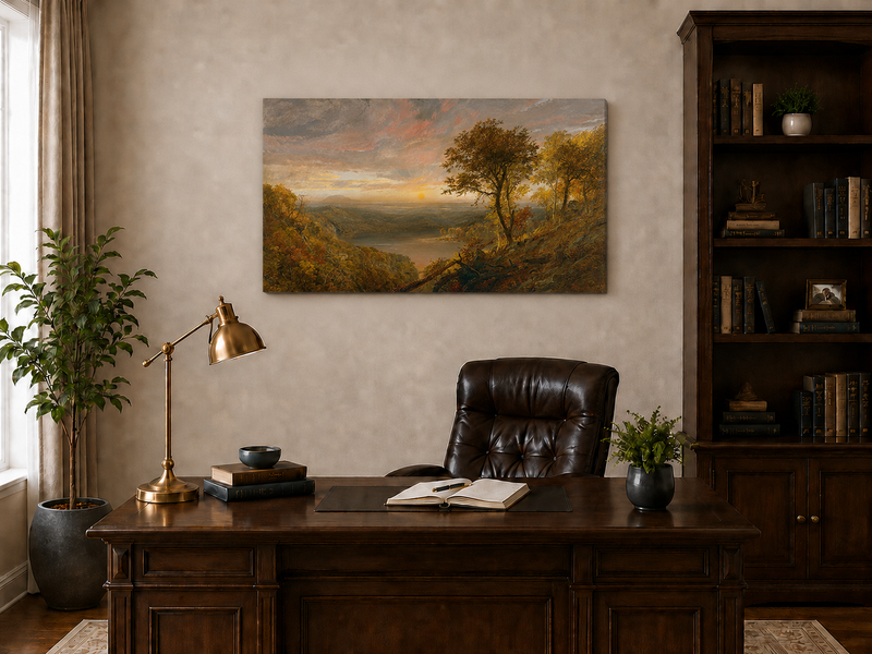Landscape Oil Painting - Autumn Sunset Over the River Valley