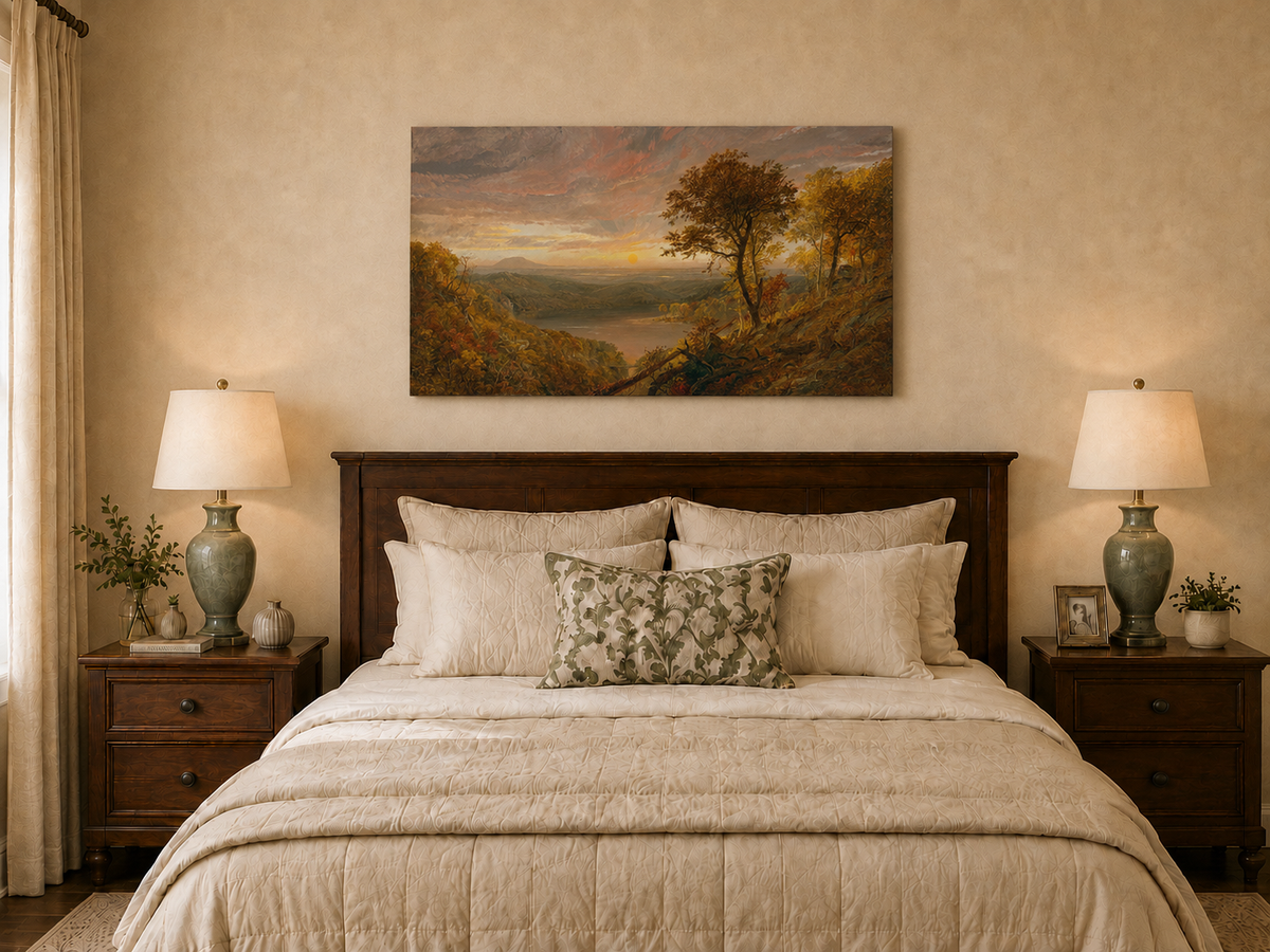 Landscape Oil Painting - Autumn Sunset Over the River Valley