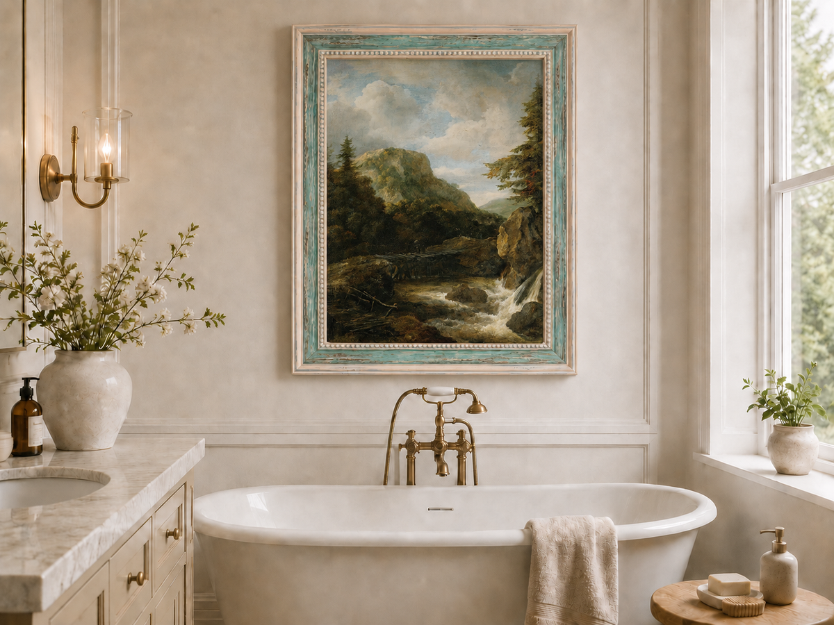 Landscape Oil Painting - Mountain Stream with Bridge