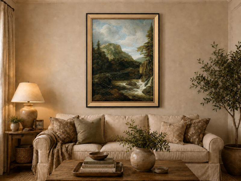 Landscape Oil Painting - Mountain Stream with Bridge