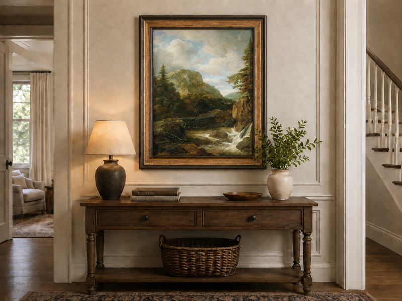 Landscape Oil Painting - Mountain Stream with Bridge