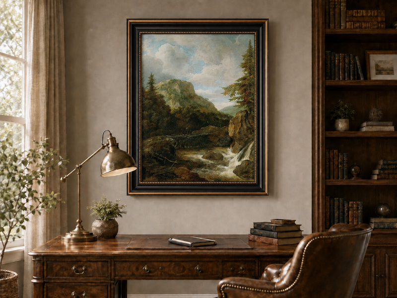Landscape Oil Painting - Mountain Stream with Bridge
