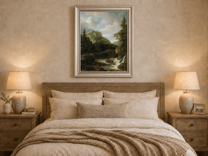 Landscape Oil Painting - Mountain Stream with Bridge