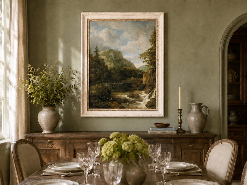 Landscape Oil Painting - Mountain Stream with Bridge