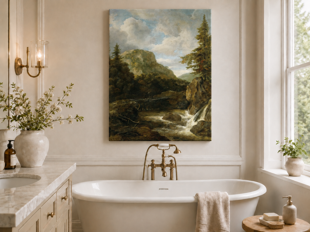 Landscape Oil Painting - Mountain Stream with Bridge