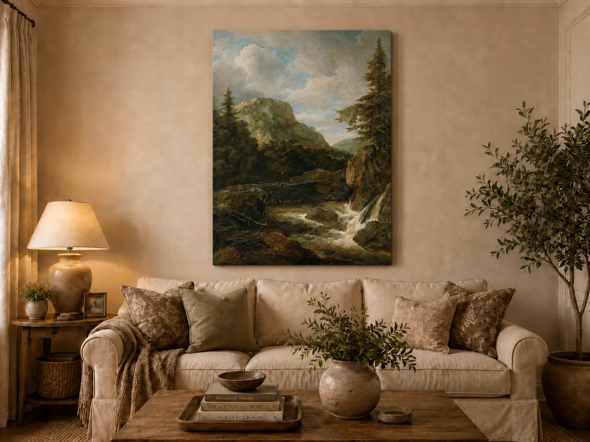 Landscape Oil Painting - Mountain Stream with Bridge