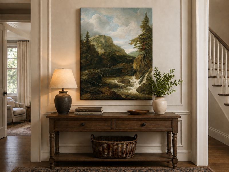 Landscape Oil Painting - Mountain Stream with Bridge