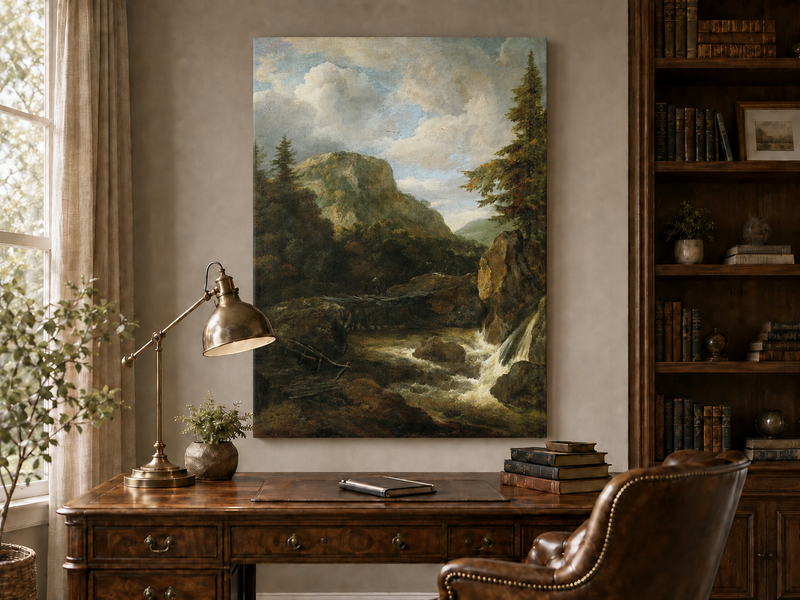 Landscape Oil Painting - Mountain Stream with Bridge