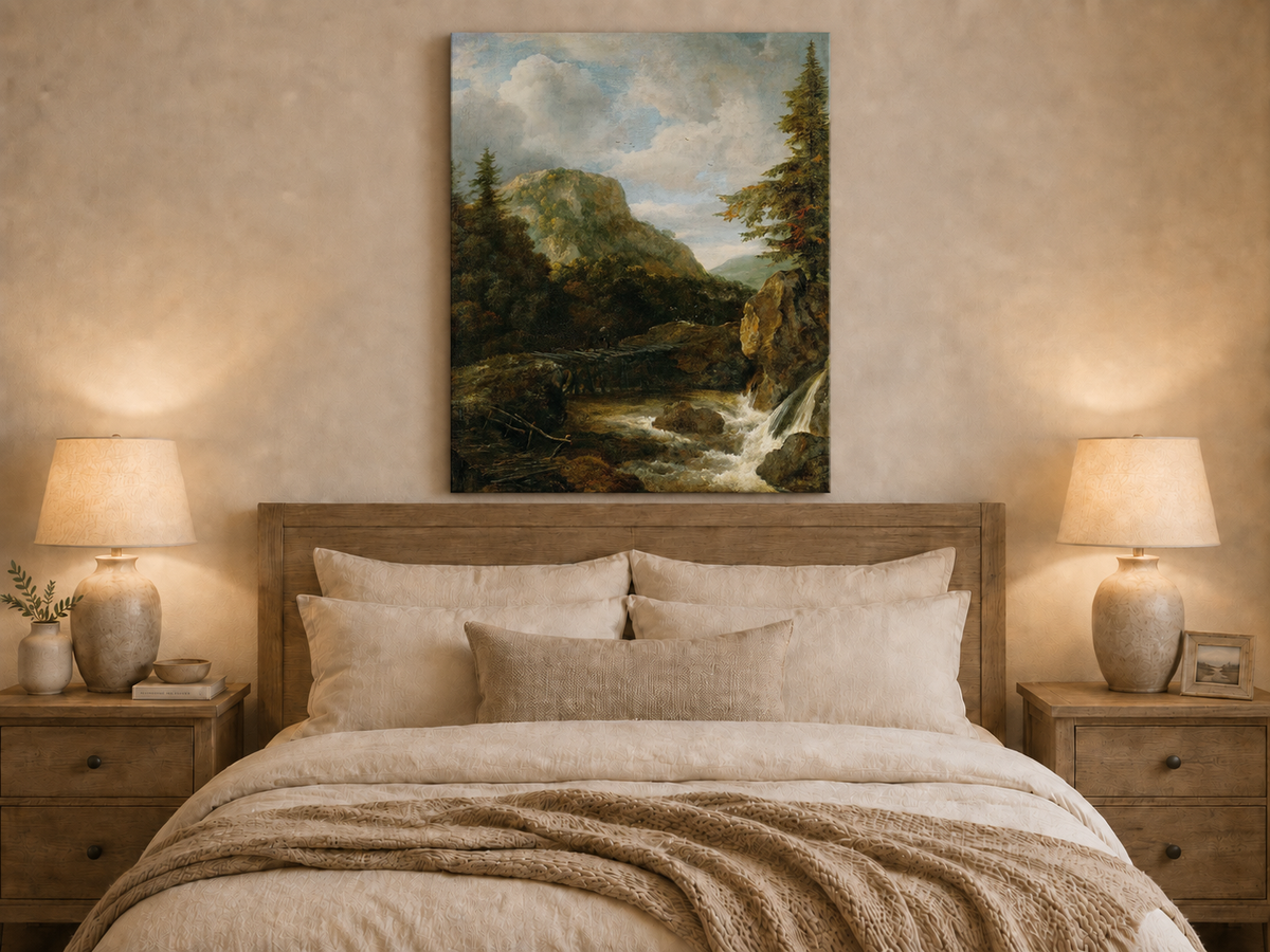 Landscape Oil Painting - Mountain Stream with Bridge