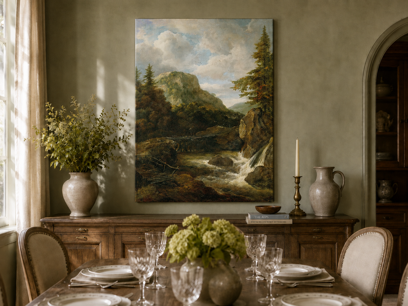 Landscape Oil Painting - Mountain Stream with Bridge