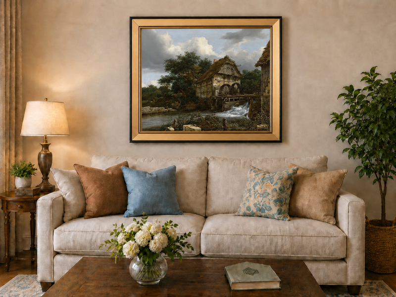 Landscape Oil Painting - Watermill by Stream with Trees
