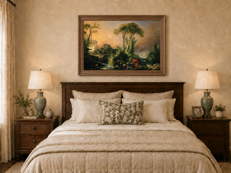 Landscape Oil Painting - Classical Forest Figures & Ancient Ruins