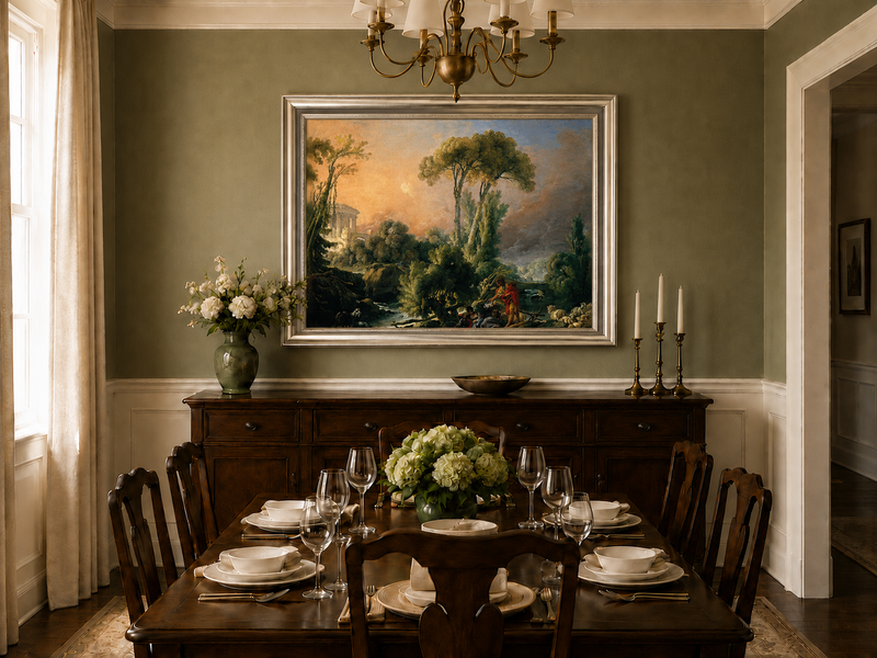 Landscape Oil Painting - Classical Forest Figures & Ancient Ruins