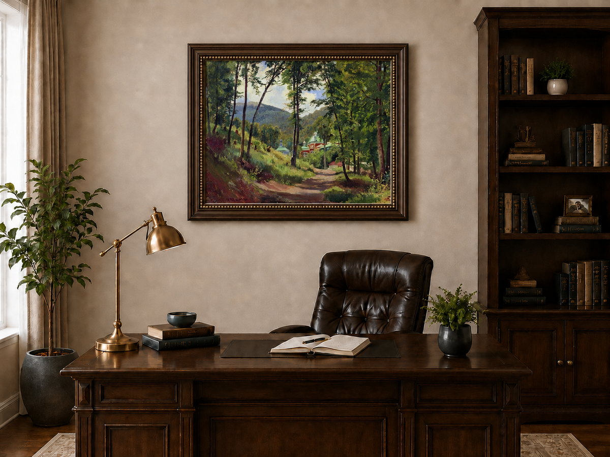 Peinture à l'huile de paysage - Gouffre rocheux spectaculaire avec personnages