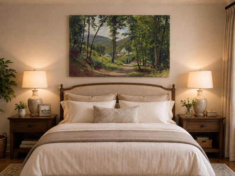 Peinture à l'huile de paysage - Gouffre rocheux spectaculaire avec personnages