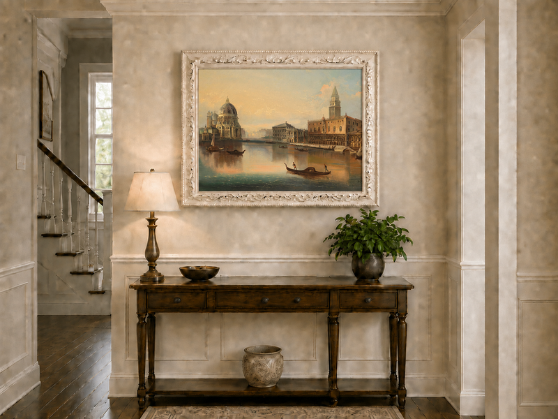 Landscape Oil Painting - Venice Canal, Basilica & Historic