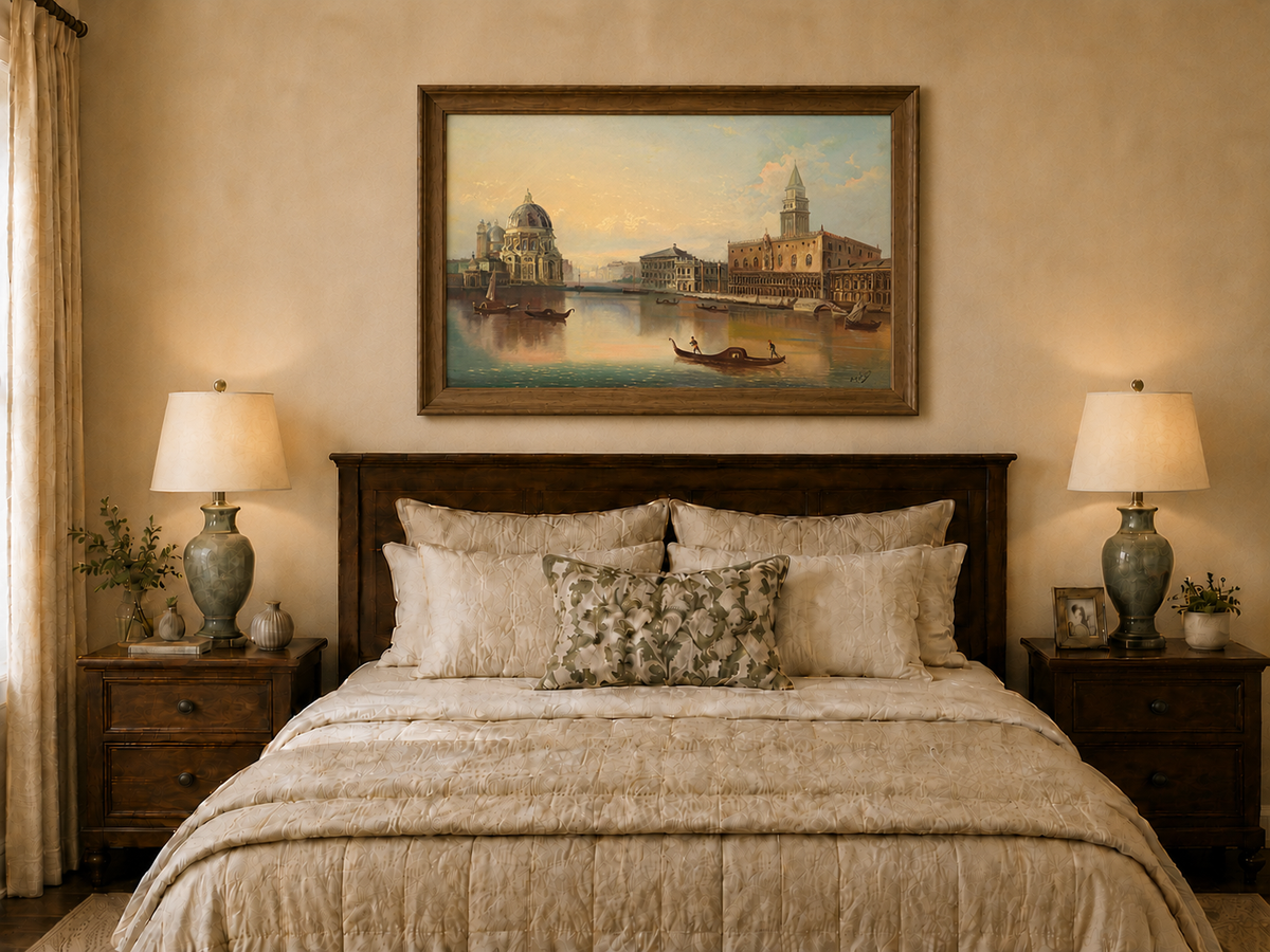 Landscape Oil Painting - Venice Canal, Basilica & Historic
