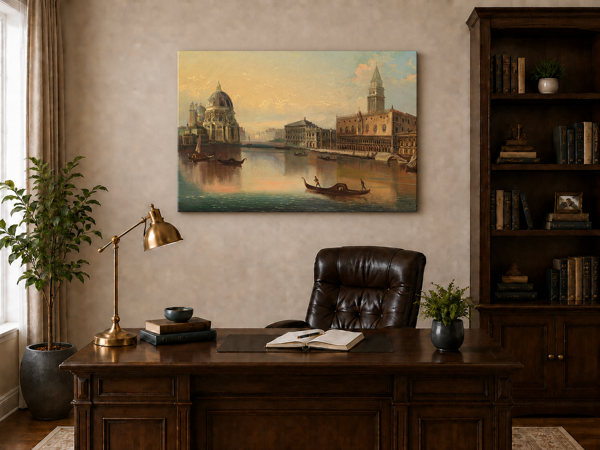 Landscape Oil Painting - Venice Canal, Basilica & Historic