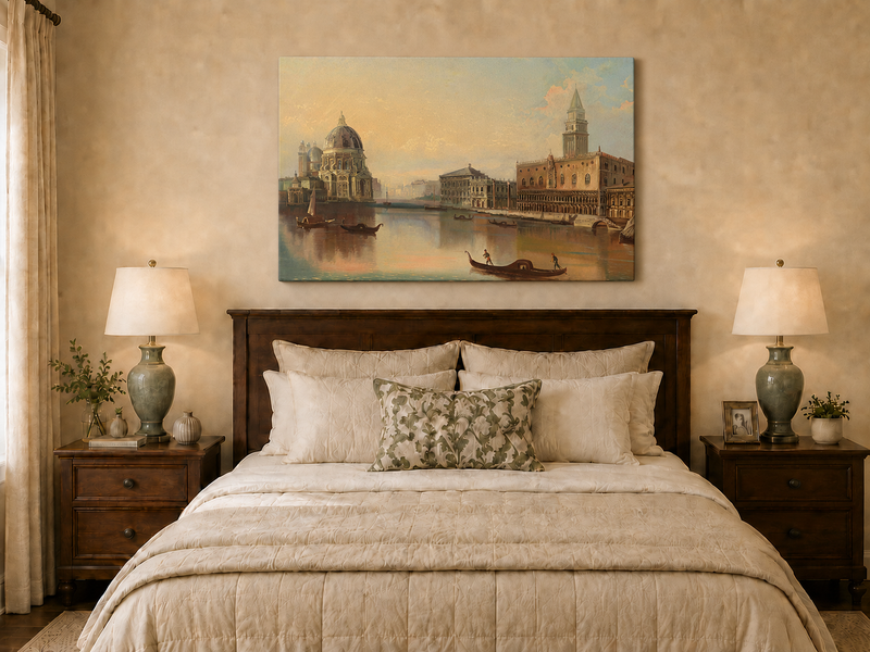Landscape Oil Painting - Venice Canal, Basilica & Historic