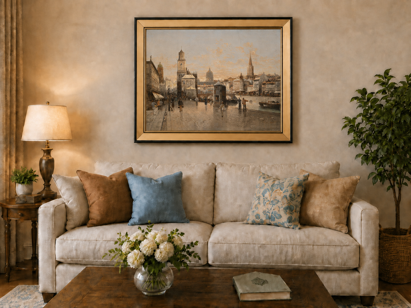 Landscape Oil Painting - Historic City Waterfront