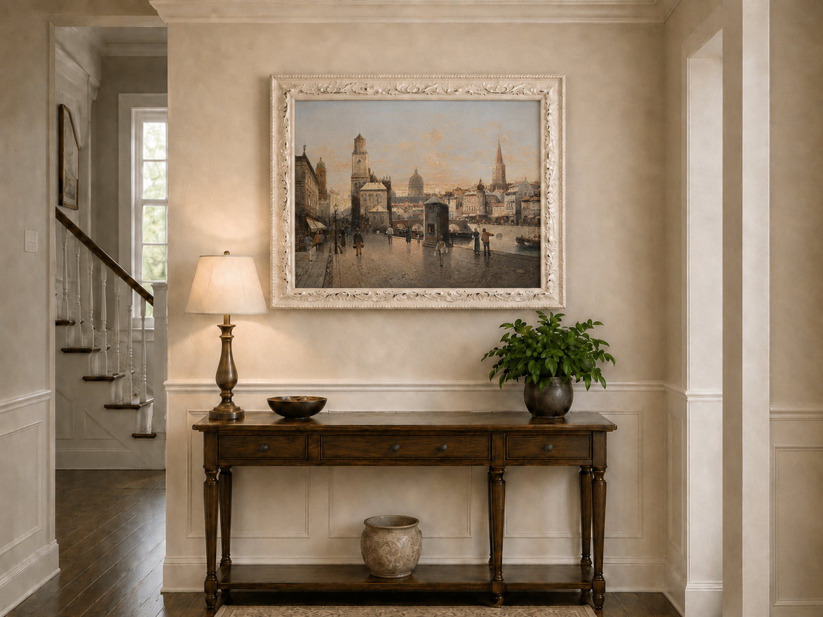 Landscape Oil Painting - Historic City Waterfront