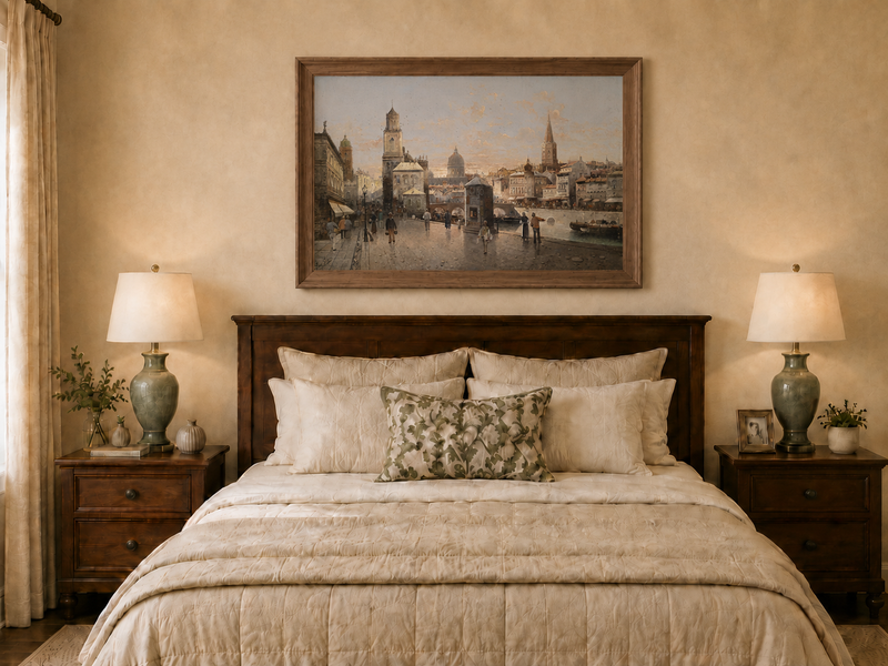 Landscape Oil Painting - Historic City Waterfront