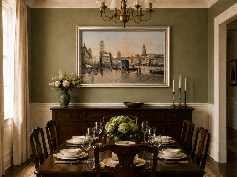 Landscape Oil Painting - Historic City Waterfront
