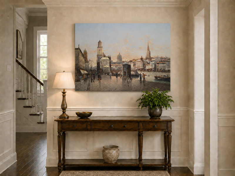 Landscape Oil Painting - Historic City Waterfront