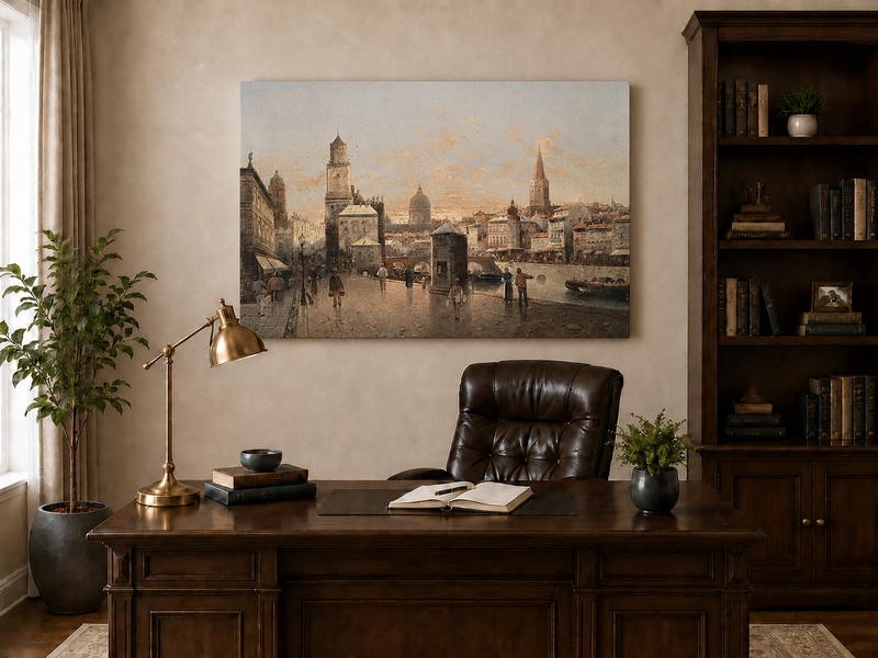 Landscape Oil Painting - Historic City Waterfront