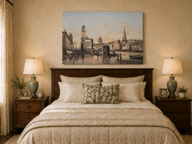 Landscape Oil Painting - Historic City Waterfront
