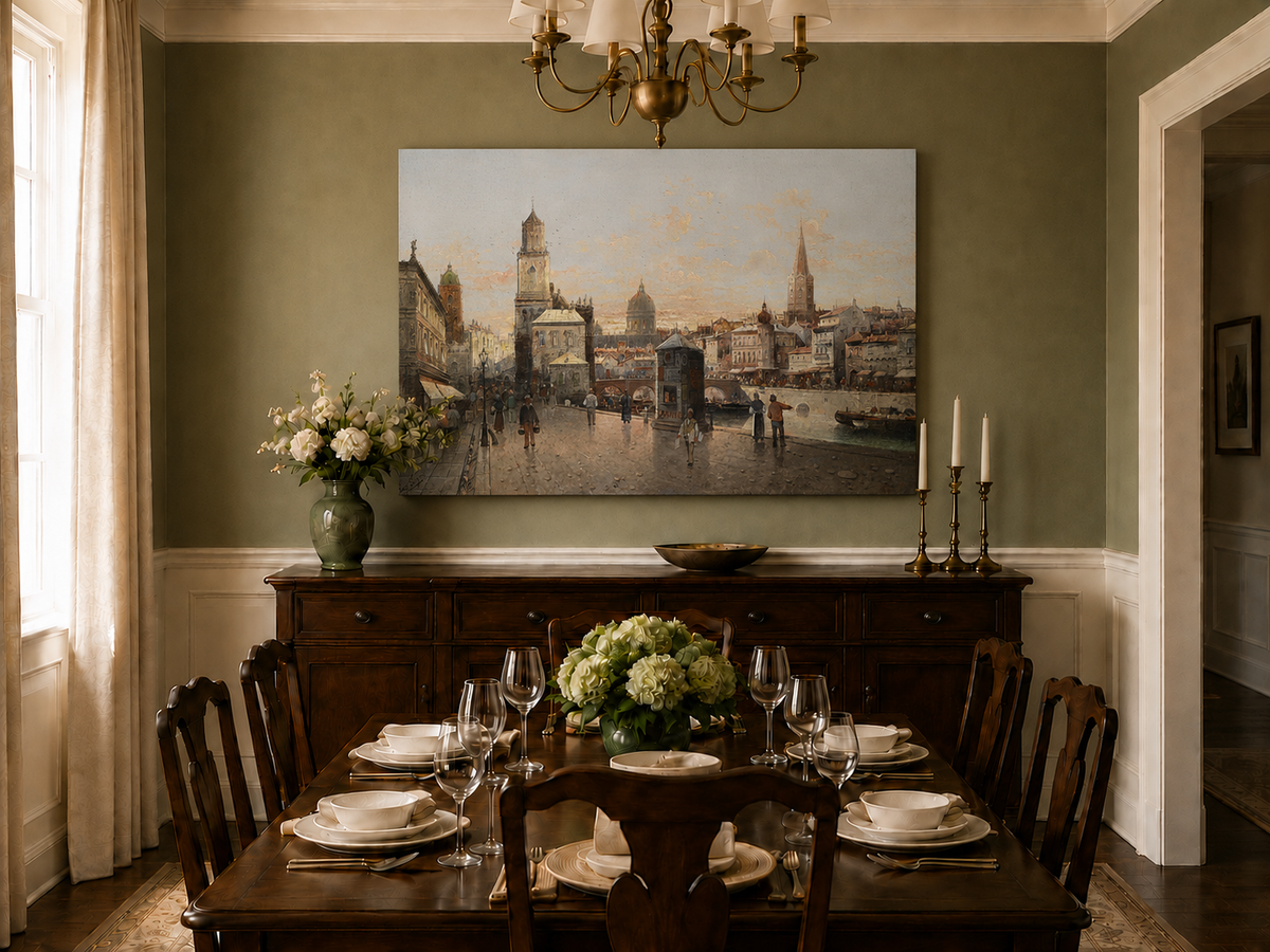 Landscape Oil Painting - Historic City Waterfront