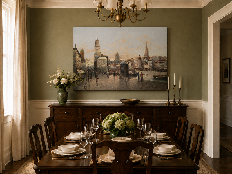 Landscape Oil Painting - Historic City Waterfront