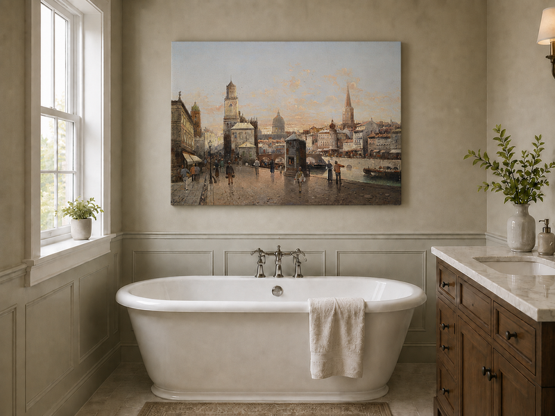 Landscape Oil Painting - Historic City Waterfront