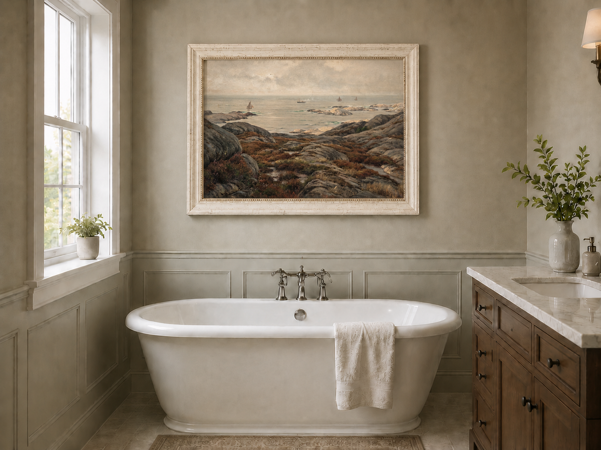 Peinture à l'huile de paysage - Marine côtière rocheuse