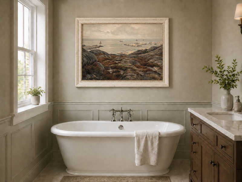 Peinture à l'huile de paysage - Marine côtière rocheuse
