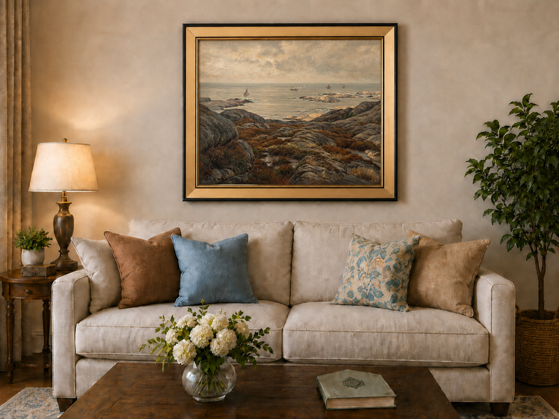 Peinture à l'huile de paysage - Marine côtière rocheuse