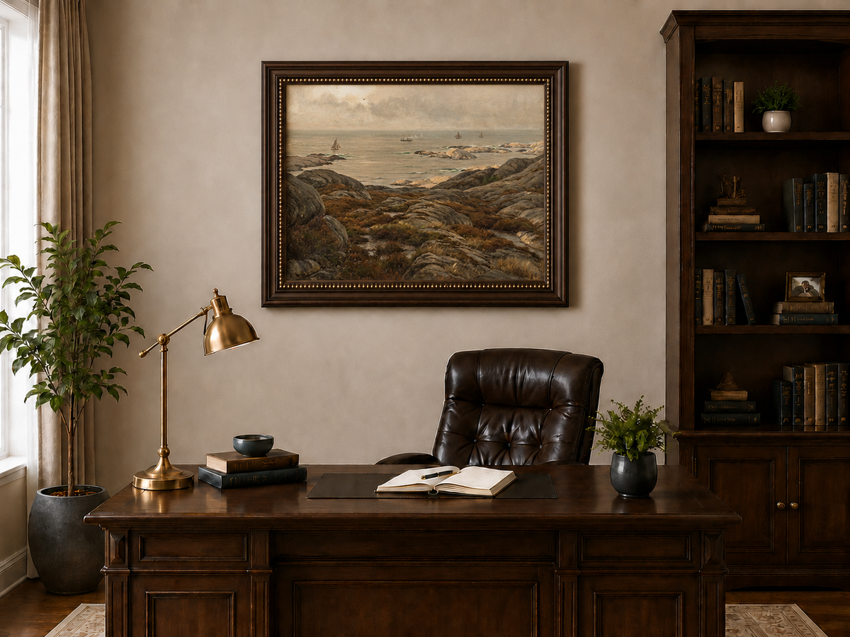 Peinture à l'huile de paysage - Marine côtière rocheuse