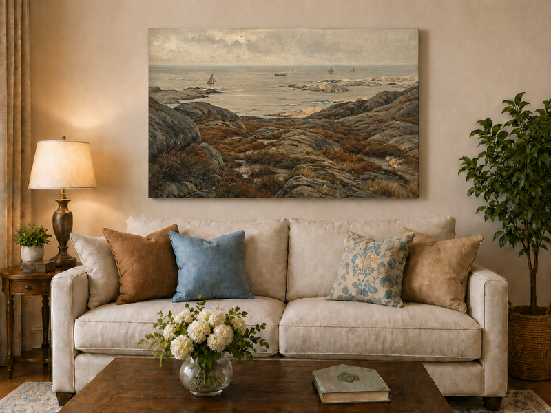Peinture à l'huile de paysage - Marine côtière rocheuse