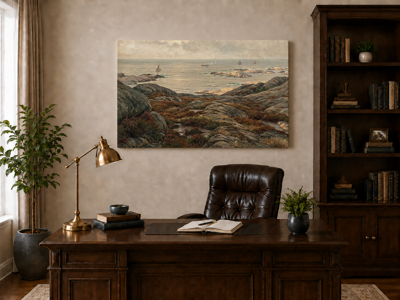 Peinture à l'huile de paysage - Marine côtière rocheuse