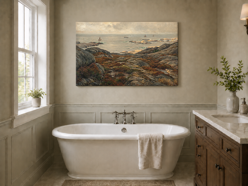 Peinture à l'huile de paysage - Marine côtière rocheuse